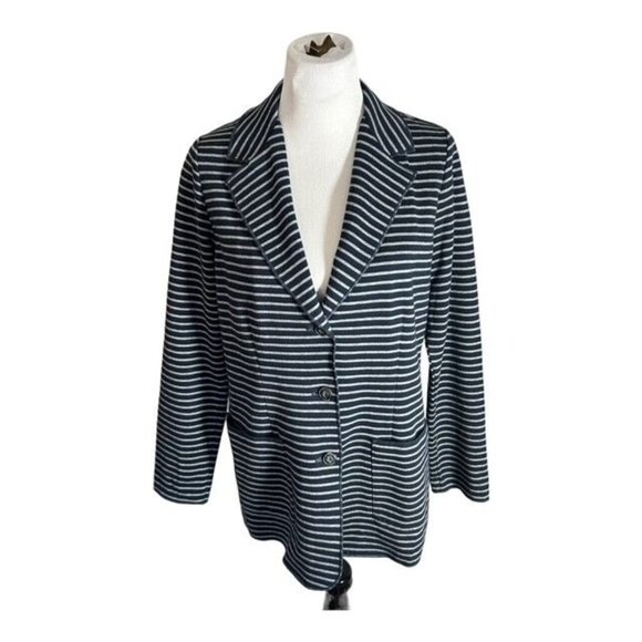 J. Jill Jackets & Blazers - J Jill Sweater Blazer Women's Size Med Navy Gray Striped Three Button Nautical
